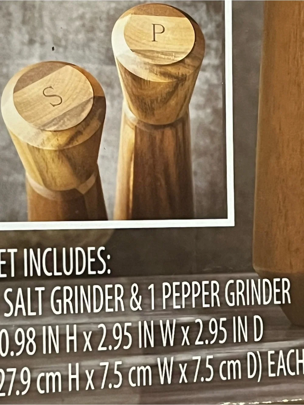 Member's Mark Acacia Salt & Pepper Grinder Set Natural Brown Scandanavian Rustic